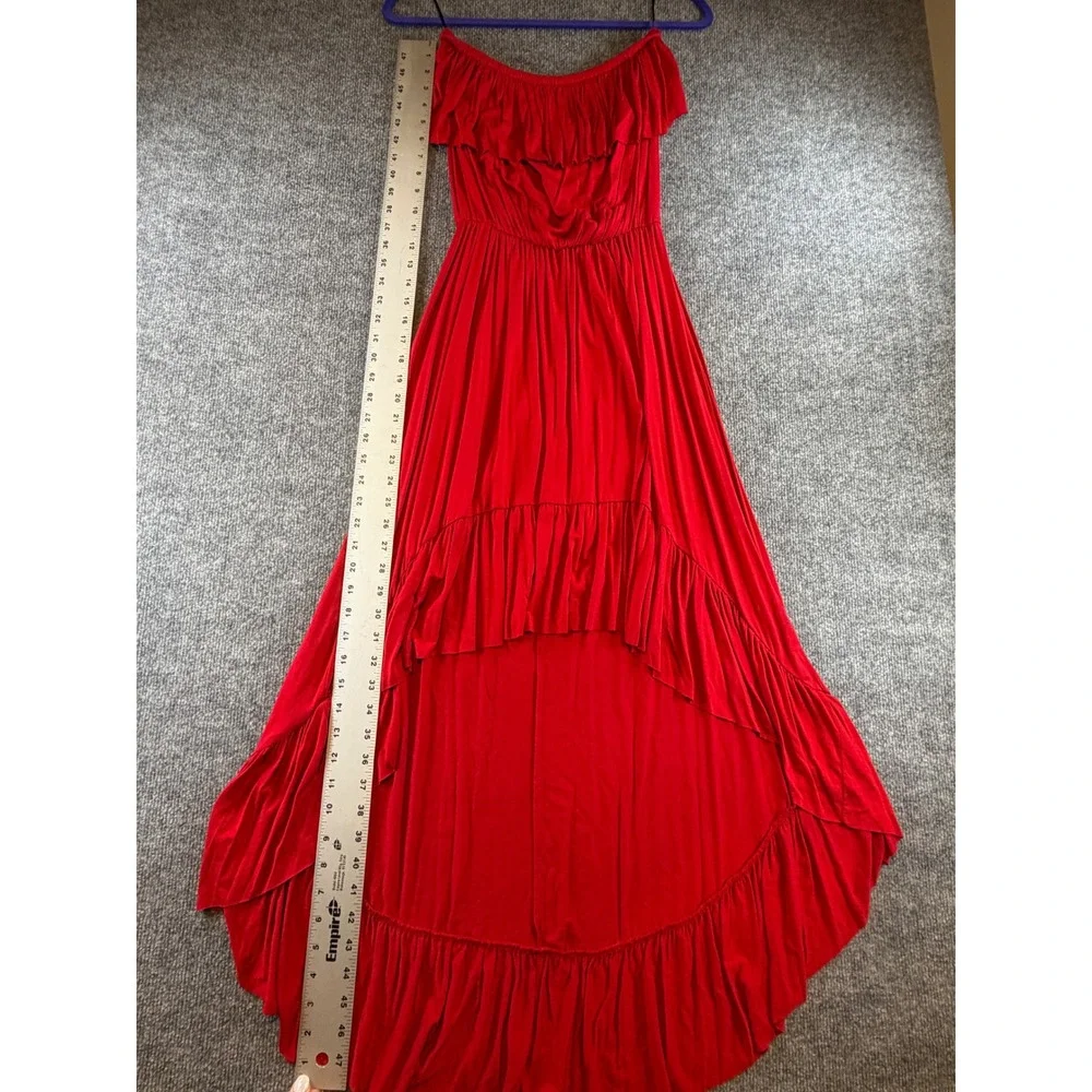 Felicity & Coco Faria Red Ruffle Off Shoulder High-Low Maxi Dress Small NWT